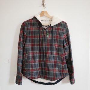 NWT LL Bean women’s plaid sherpa lined flannel zip hoodie XS petite relaxed fit